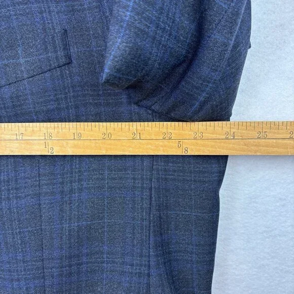 Peter Millar Suit Jacket Mens 48R Blue Gray Plaid 100% Wool 2 Button Blazer - Picture 13 of 13